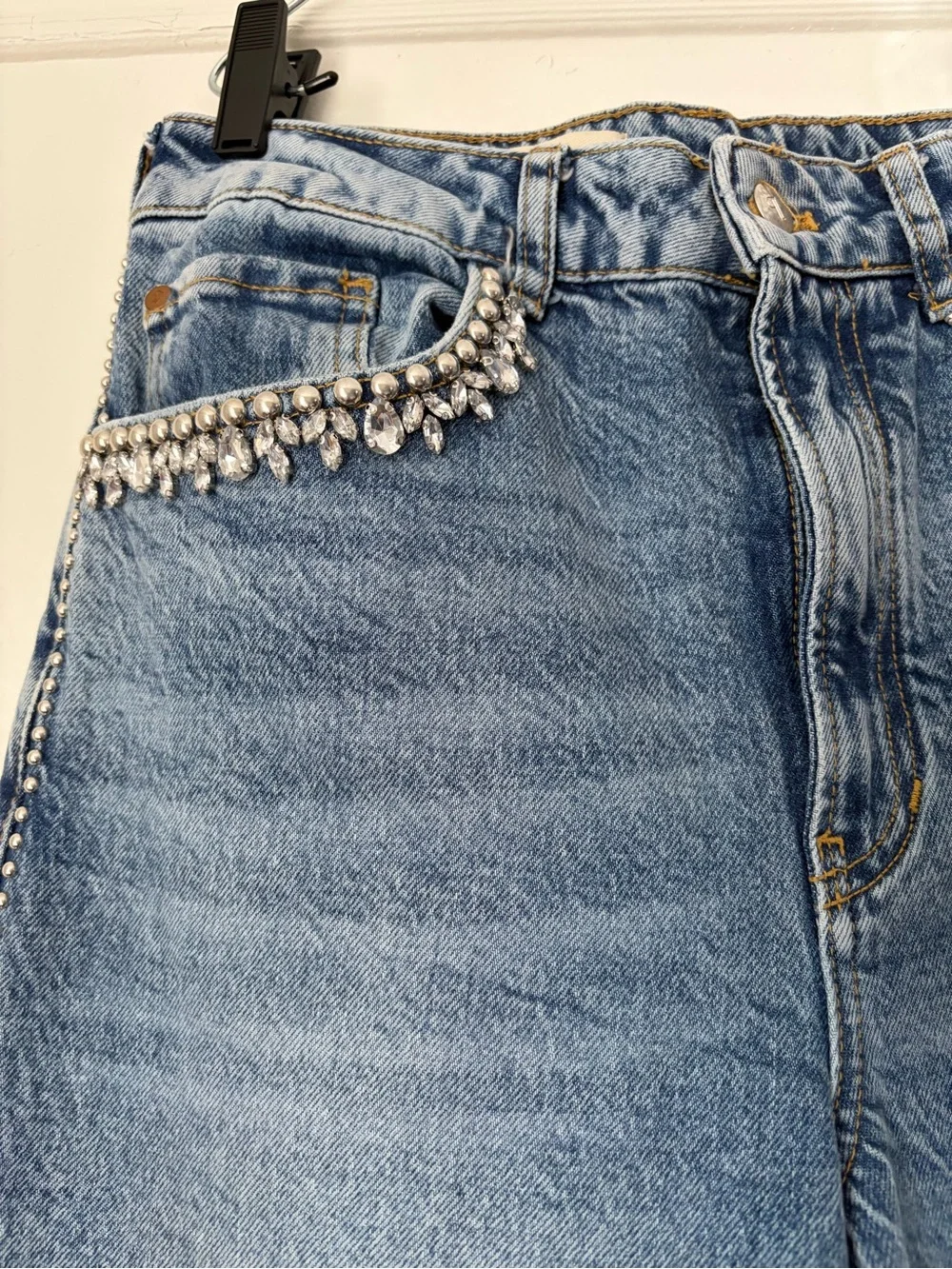 Pilcro Anthropologie Austyn Rhinestone Studded 27 High Rise Denim Jeans - Picture 1 of 13